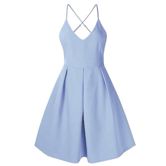 Glory Sunshine Dresses & Skirts - Glory Sunshine Baby Blue Deep V Neck A Line Pleated Mini Cocktail Party Dress XL